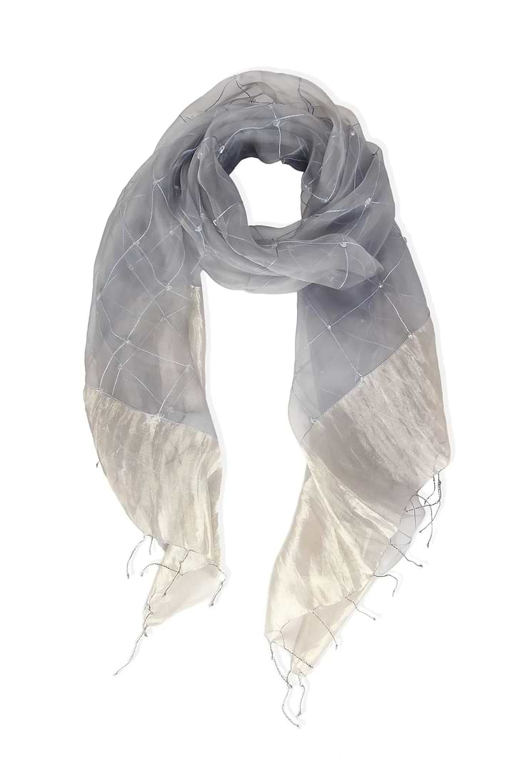 Embroidered Silk Fringed Scarf Light Slate Gray