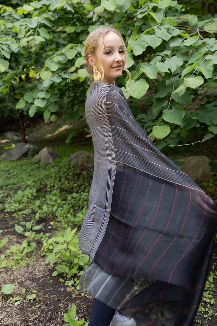 Plaid Patterned Reversible Scarf - Black