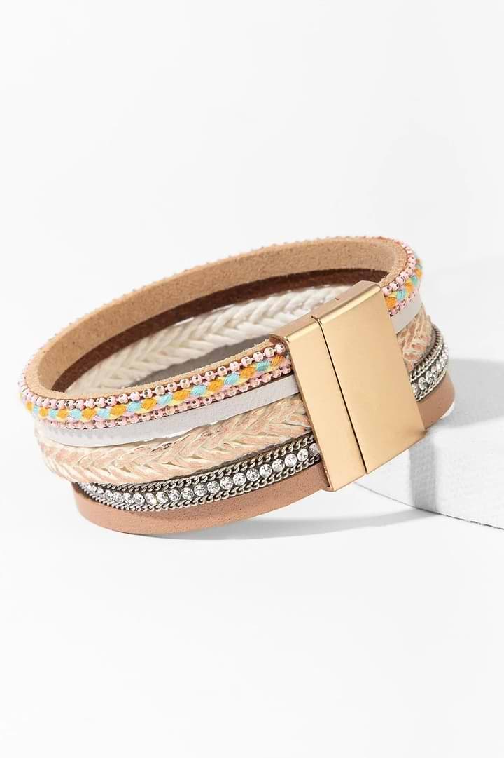 Rockaway Braided Leather Bracelet Bisque