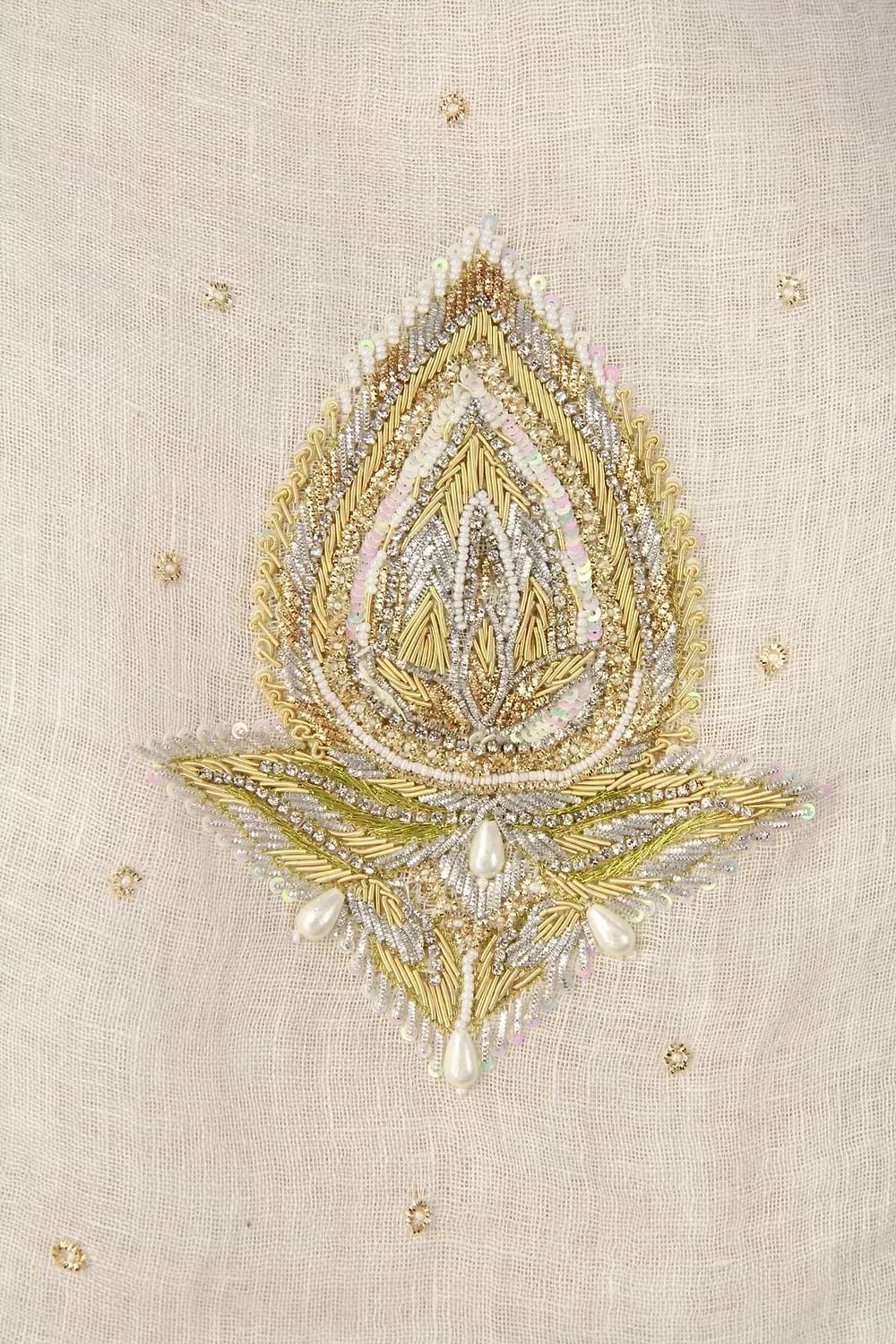 Ethnic Embroidered Leaf Scarf Bisque