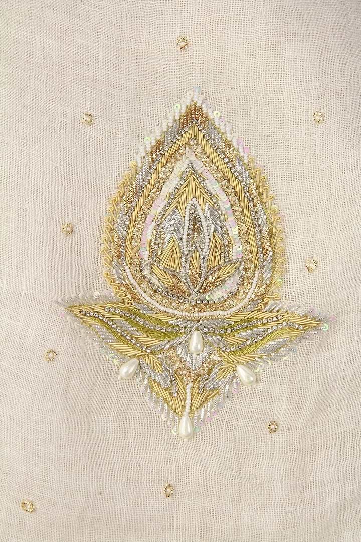 Ethnic Embroidered Leaf Scarf Bisque