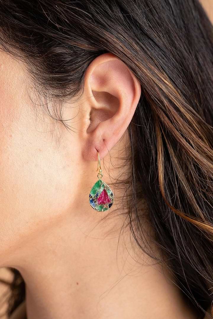Mojave Pear Shape Gemstone Earrings Forest Green