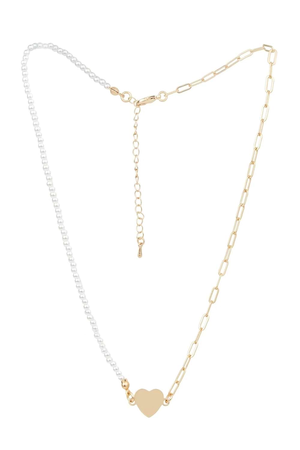 Golden Heart Pearl Chain Necklace - Gold