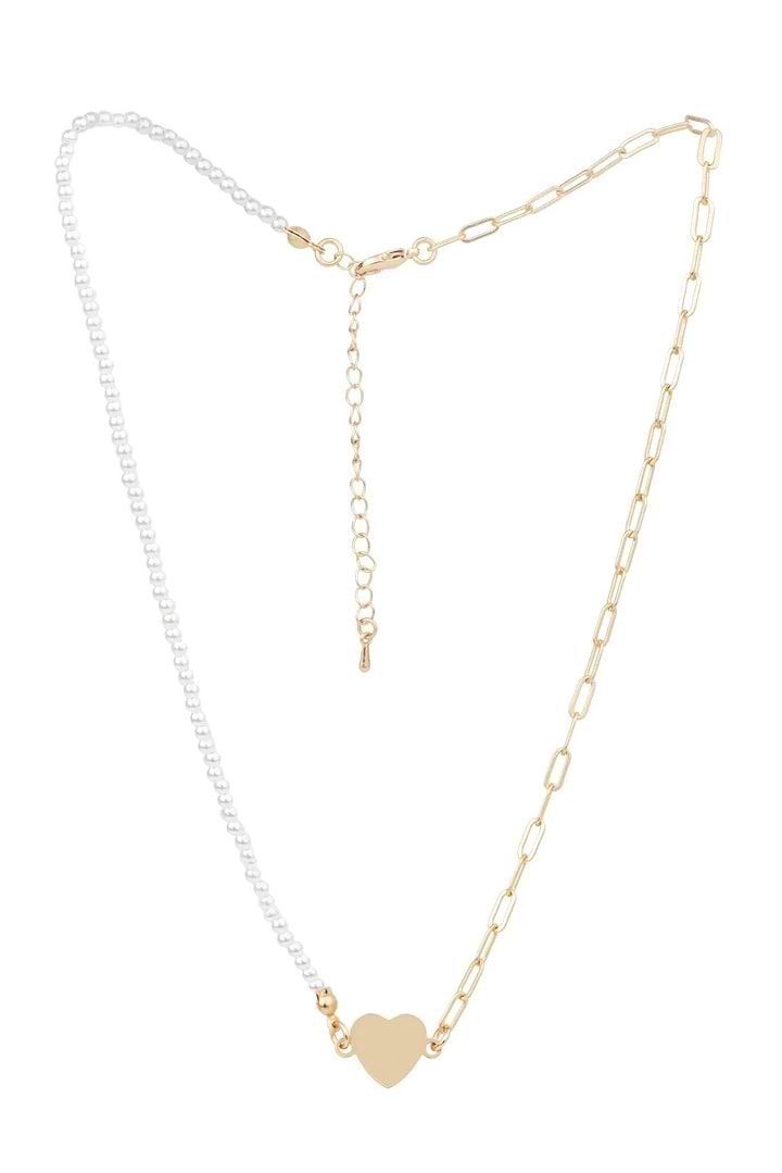 Golden Heart Pearl Chain Necklace - Gold