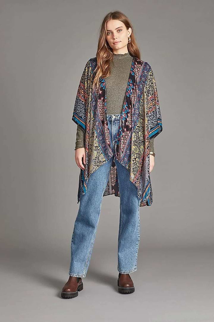 Bohemian Multi Burnout Velvet Kimono - SAACHI - Dodger Blue / One Size — Fits All - Kimonos