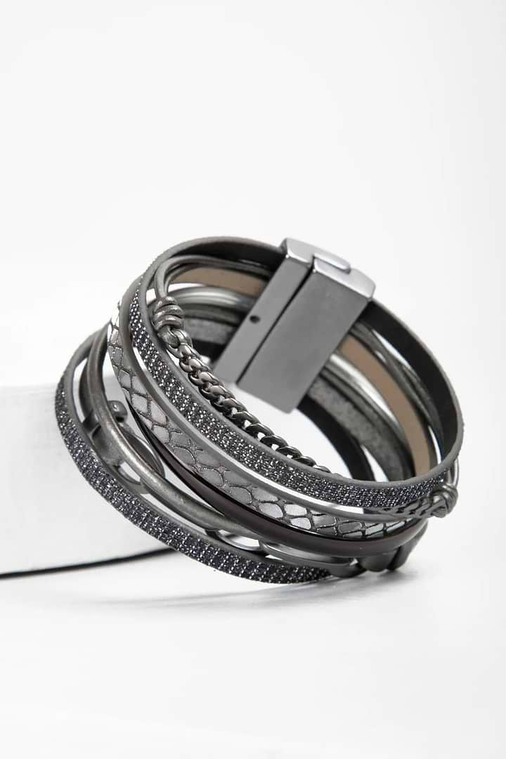 Brink Chain Link Leather Bracelet Dark Gray