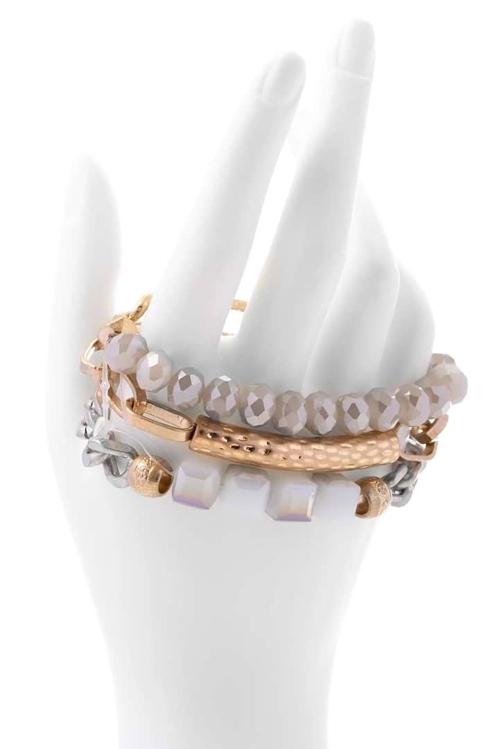 Metallic Beaded Chain Trio Bracelet - Gray