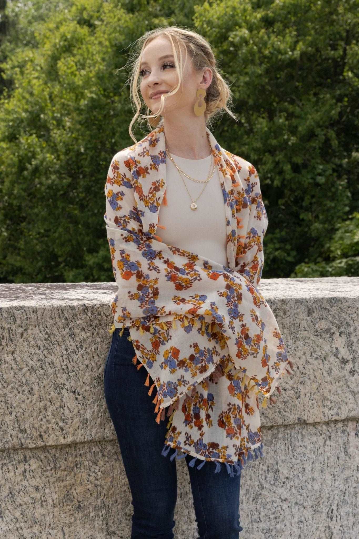 Atalia Multi Floral Scarf - Ivory