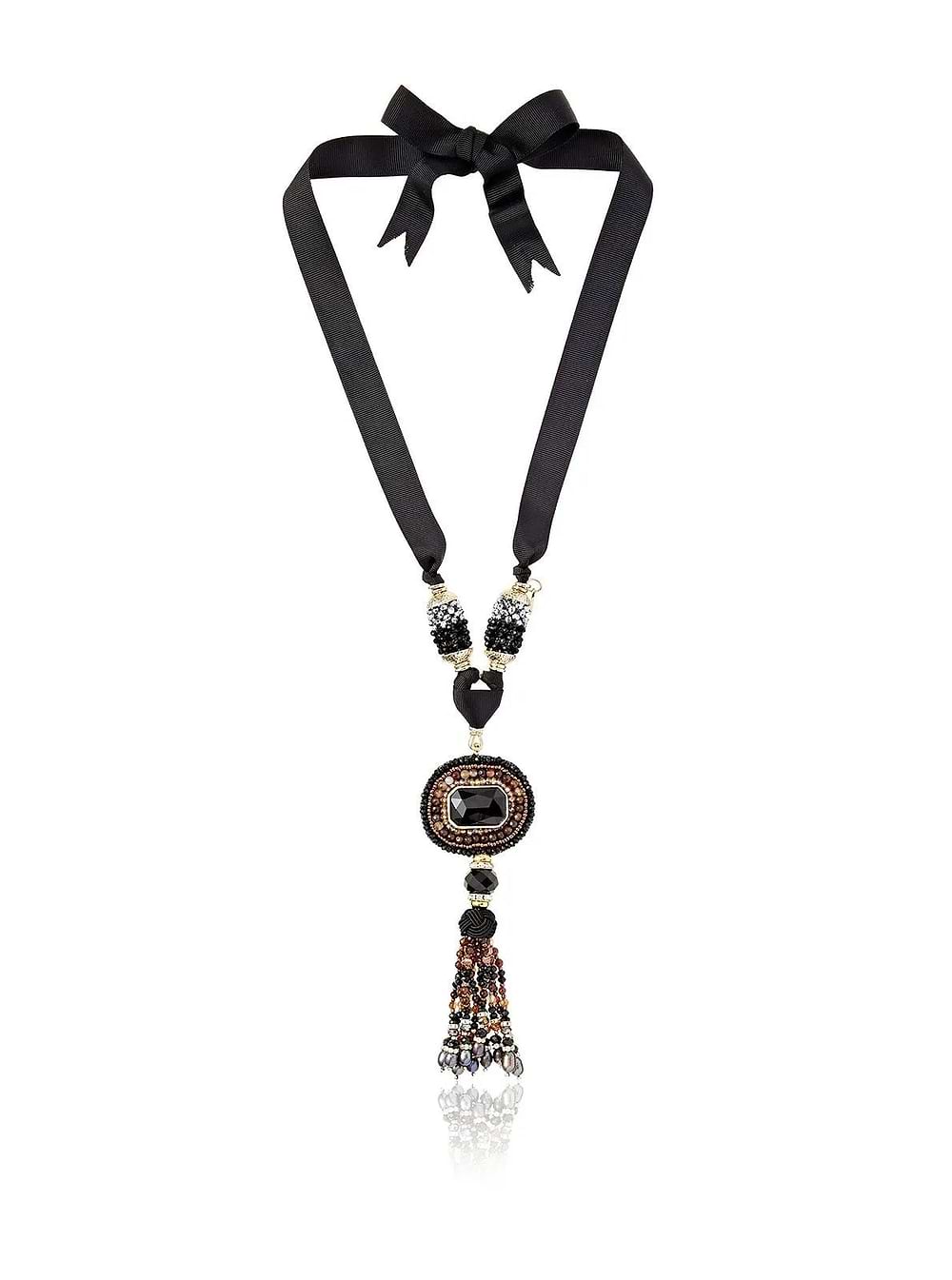 Tribal Tassel Ribbon Statement Necklace Black