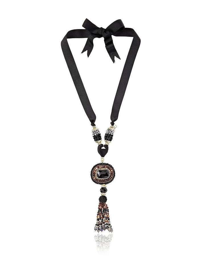 Tribal Tassel Ribbon Statement Necklace Black