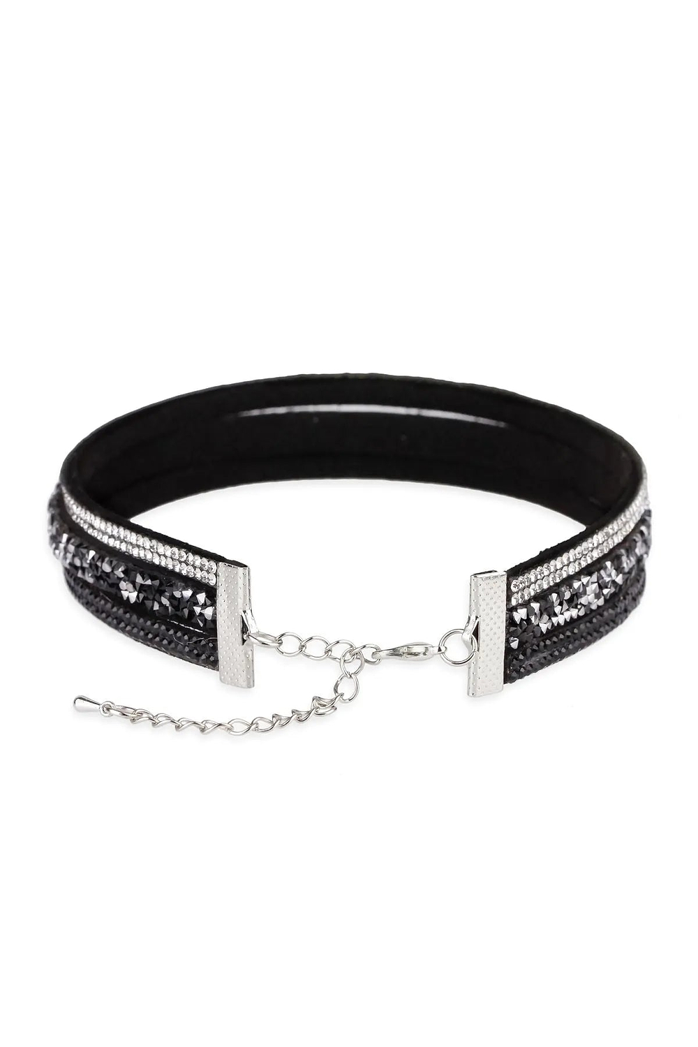 Layered Multi Strand Crystal Choker Black