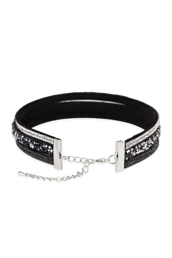 Layered Multi Strand Crystal Choker Black