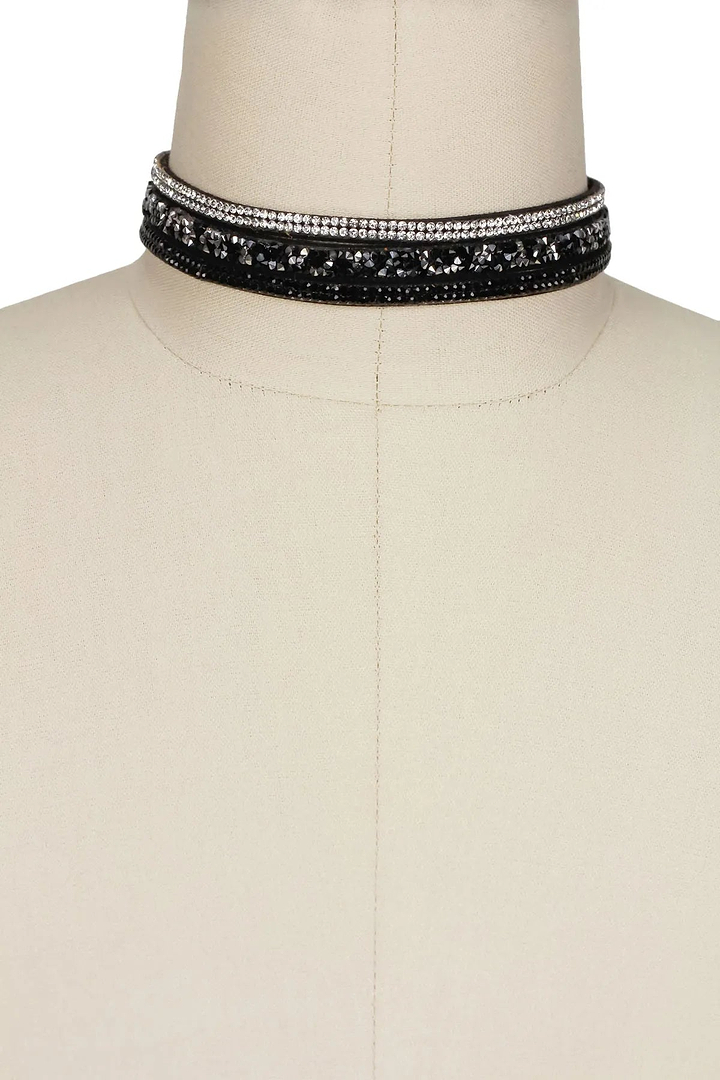 Layered Multi Strand Crystal Choker Black