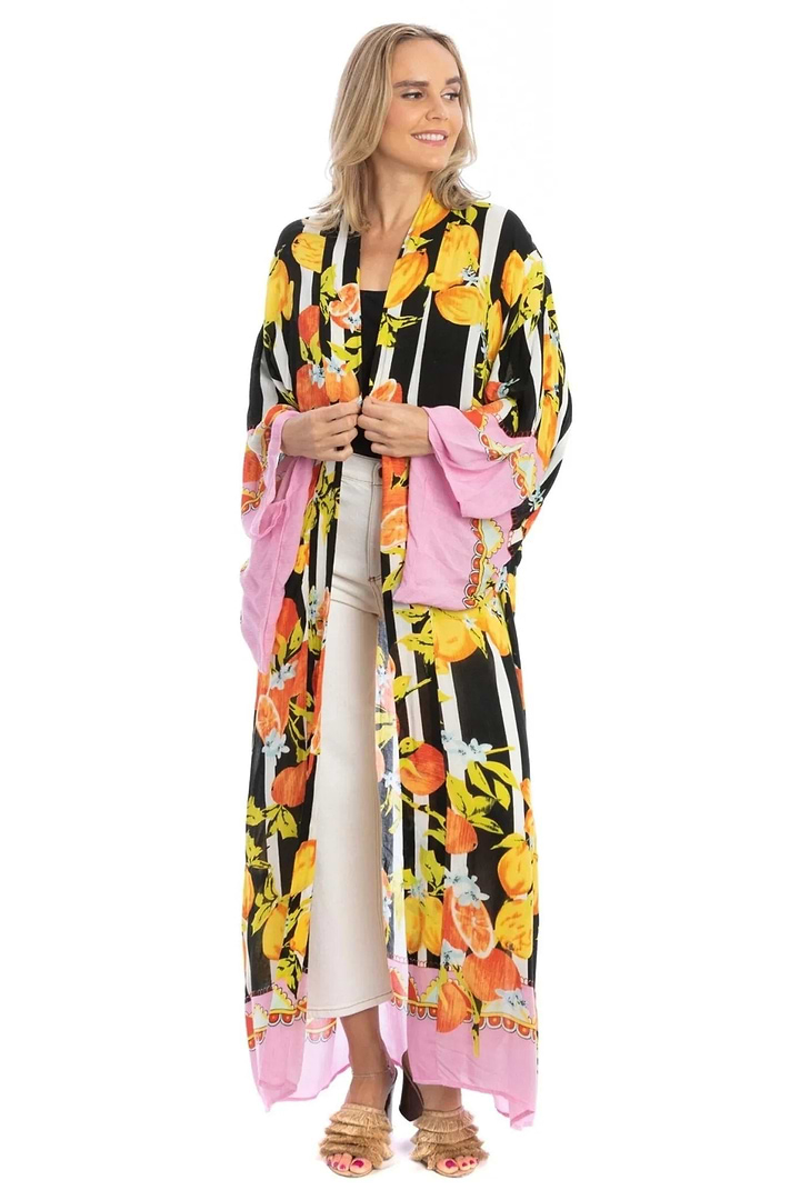 Citrus Print Kimono Long - Black
