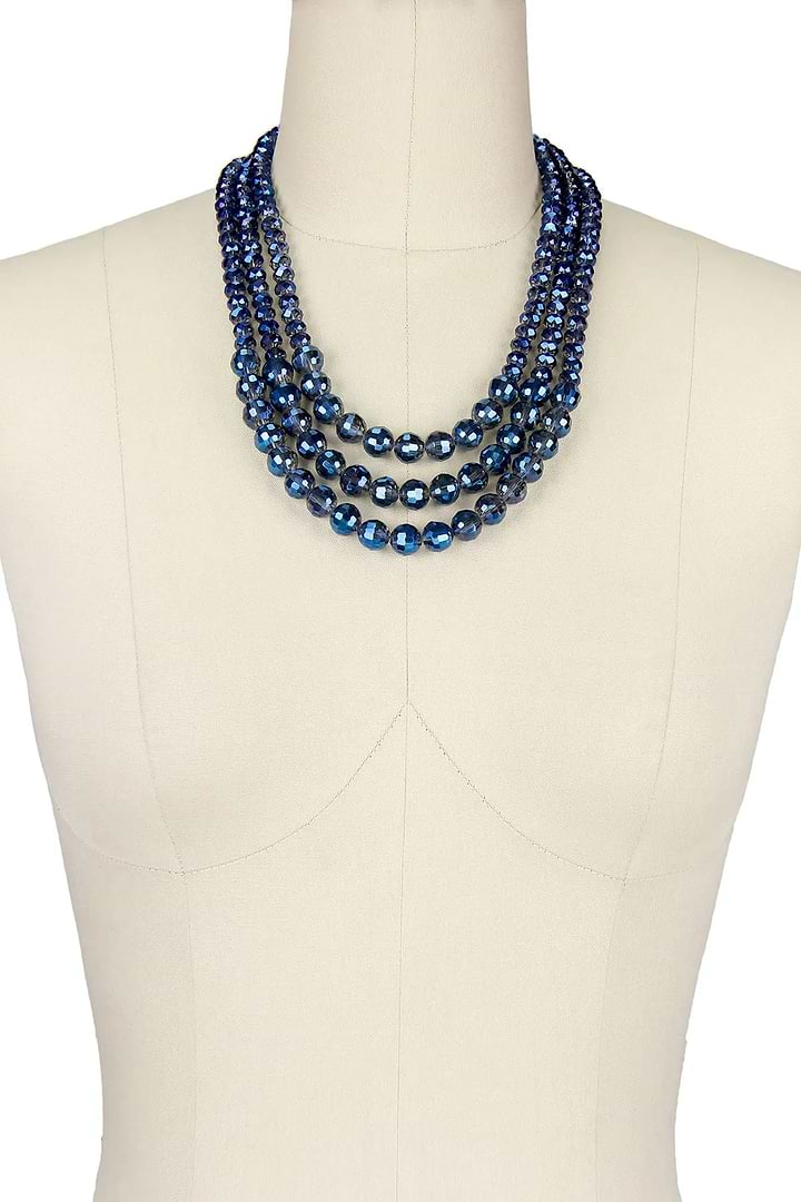 3 Tier Crystal Bead Necklace Royal Blue
