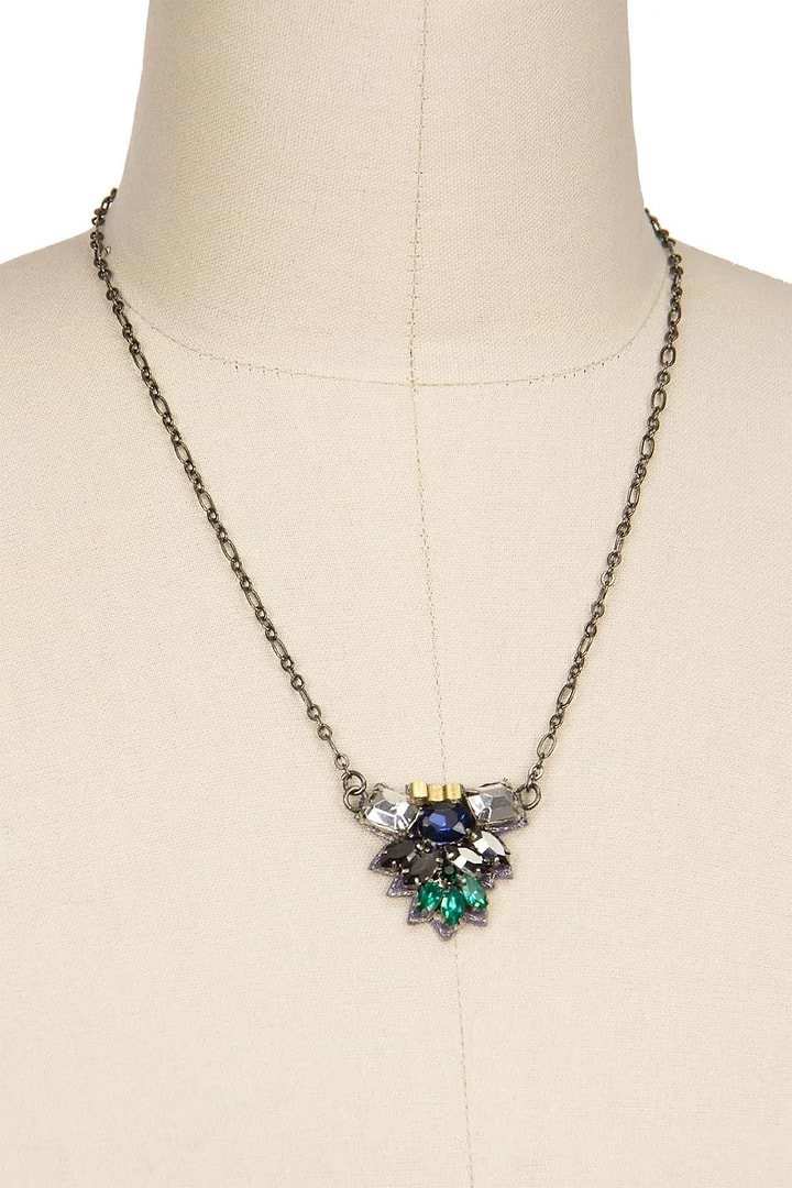 Modern Mosaic Crystal Pendant Necklace Gainsboro