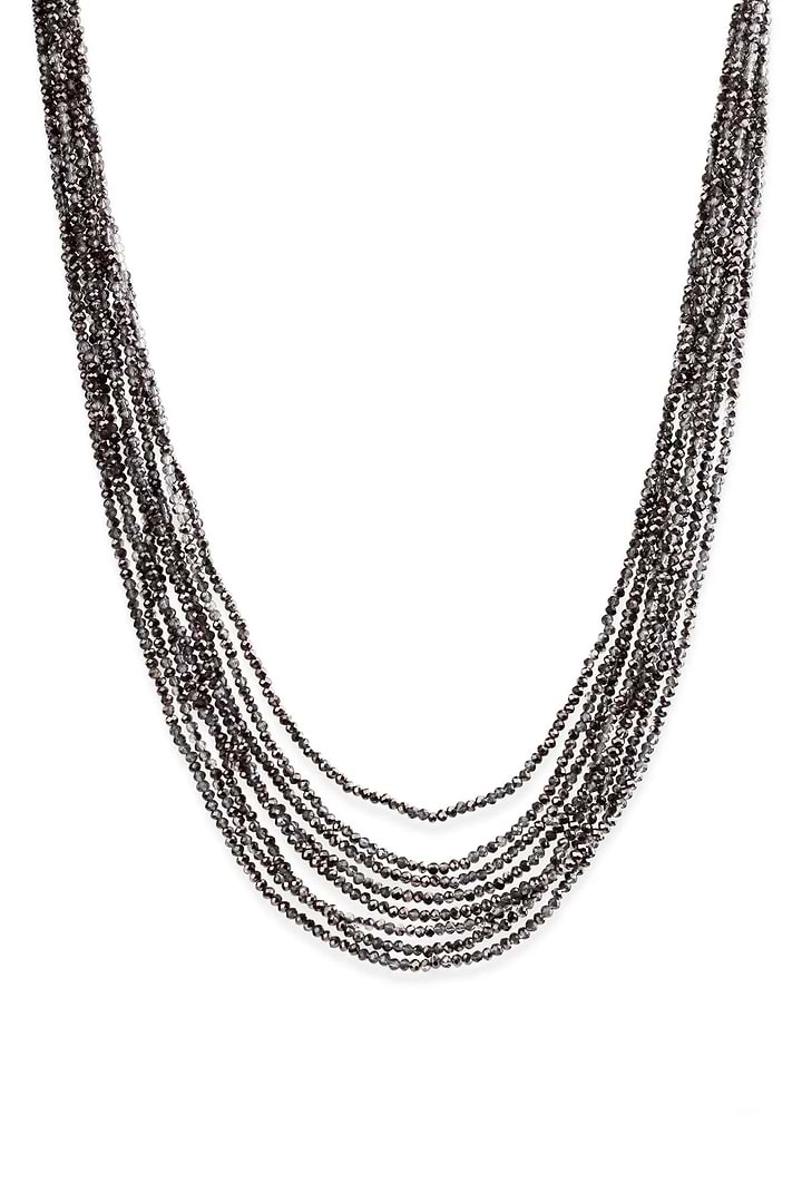 Multi Strand Beaded Crystal Necklace - Black