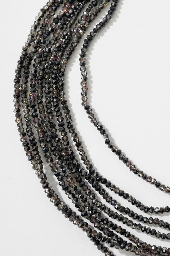 Multi Strand Beaded Crystal Necklace - Black