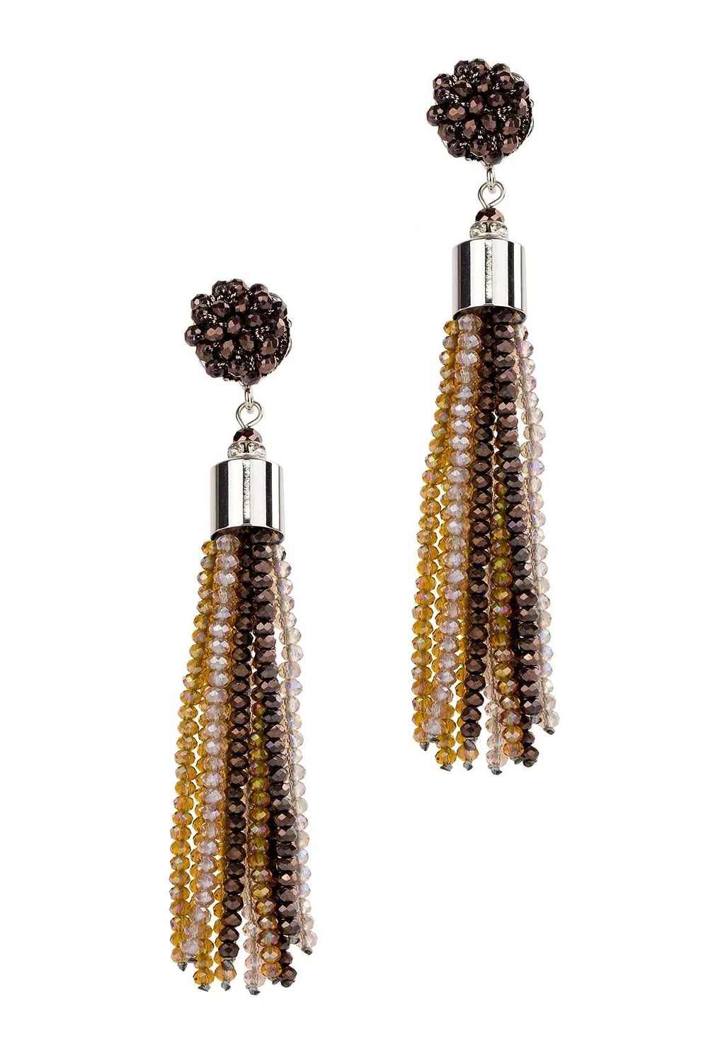 Multi Colored Crystal Tassel Earring Khaki