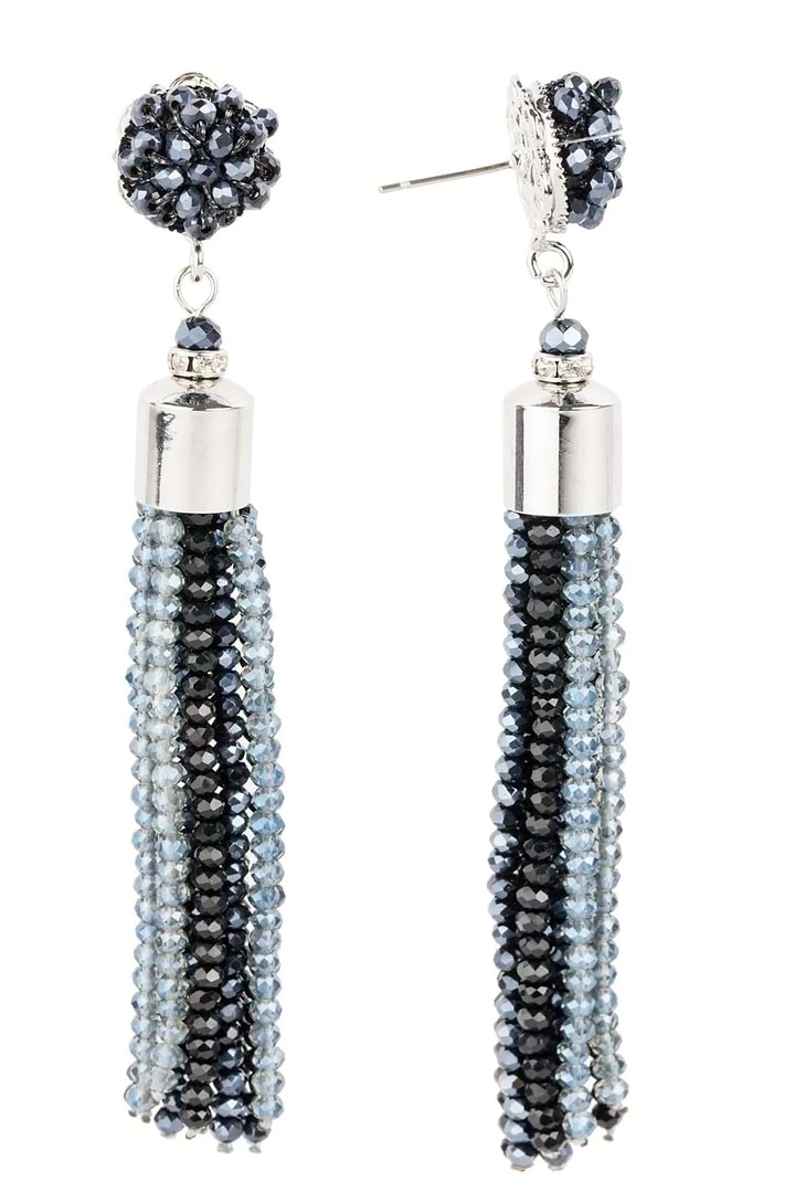 Multi Colored Crystal Tassel Earring Navy