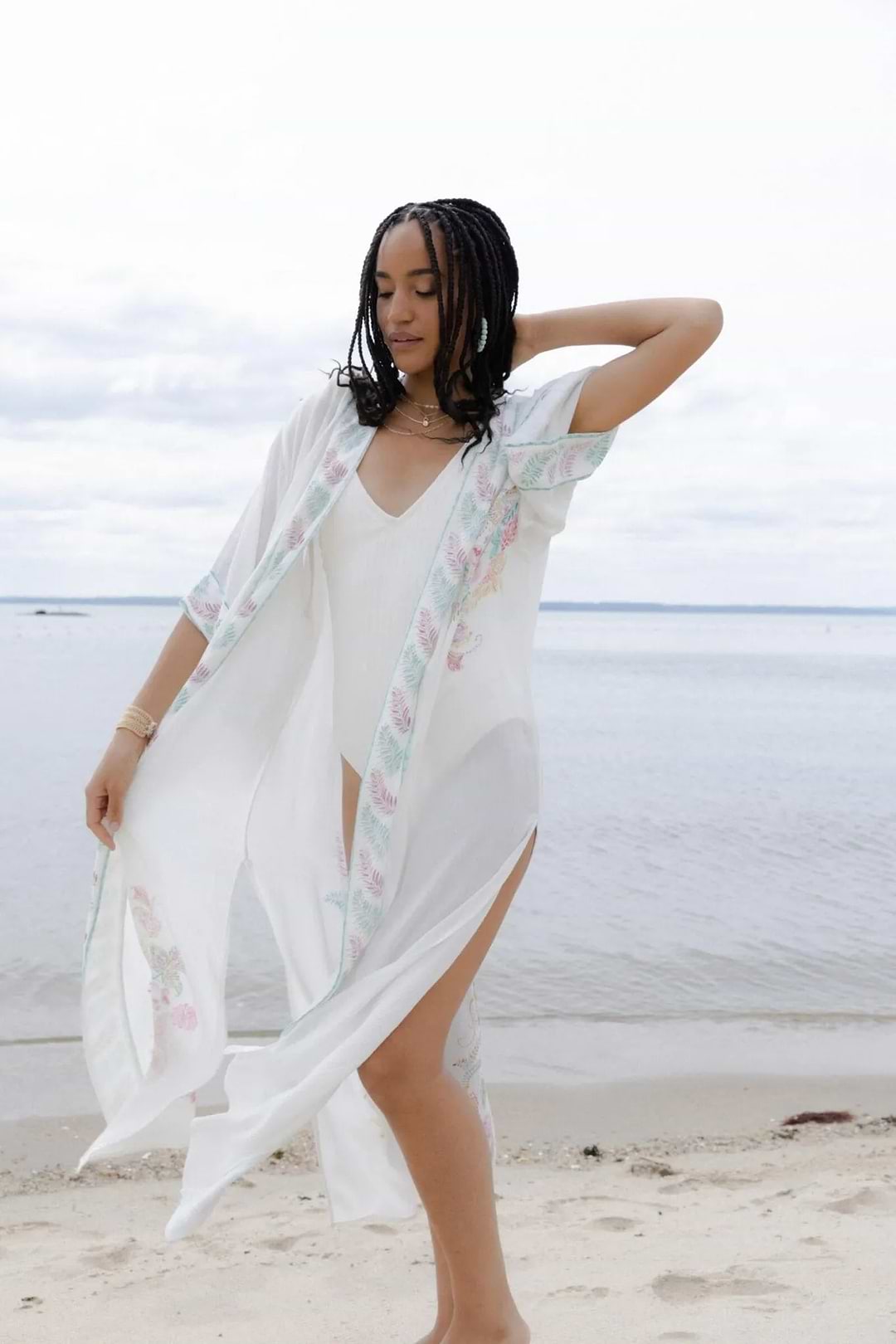 Flowy Paisley Kimono Long - White