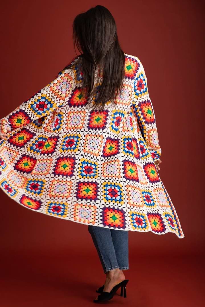 Granny Square Crochet Kimono - Ivory
