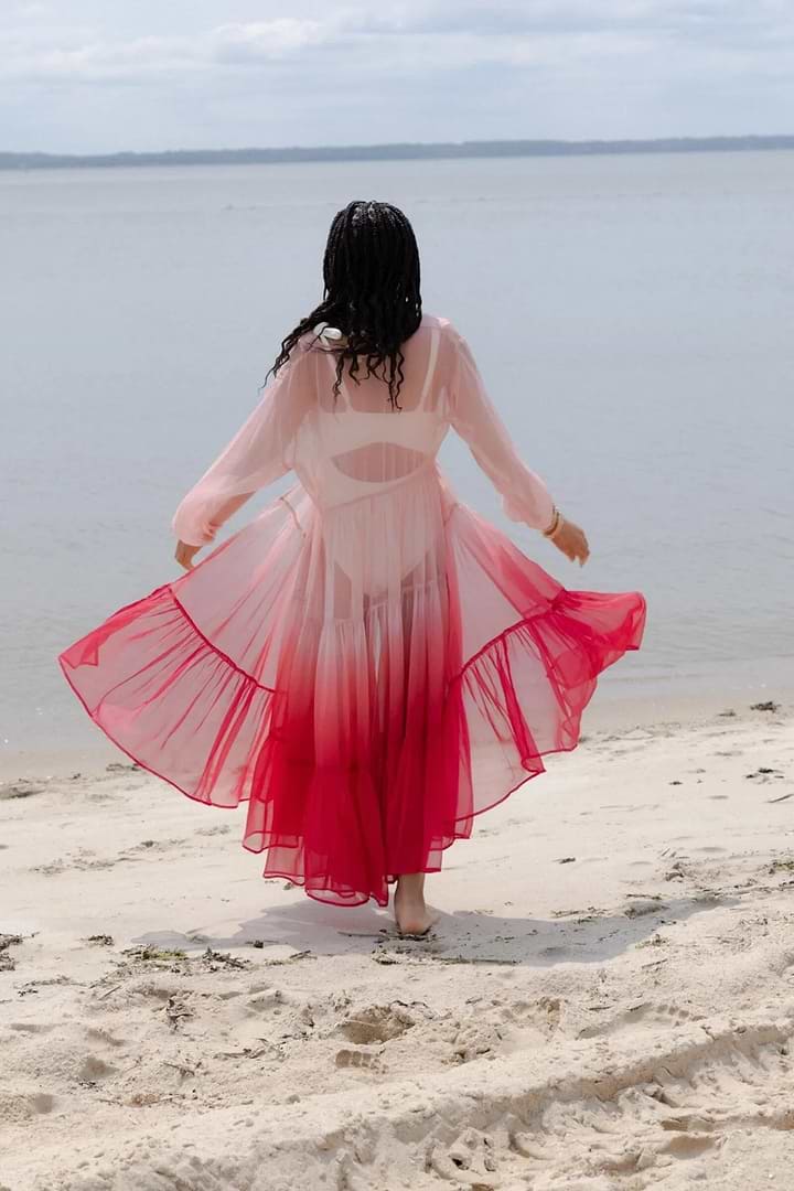 Ombré Tiered Sheer Kimono - Pink