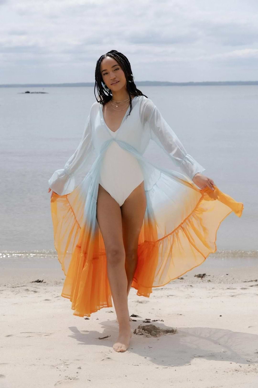 Ombré Tiered Sheer Kimono - Light Blue