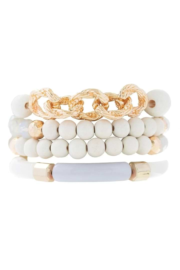 Beaded Wood Chain Link Bracelet Set - Corn Silk