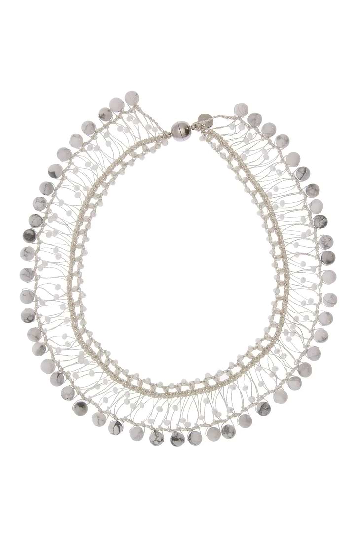 Madame Glass Beaded Collar Chain Necklace With Natural Stone White