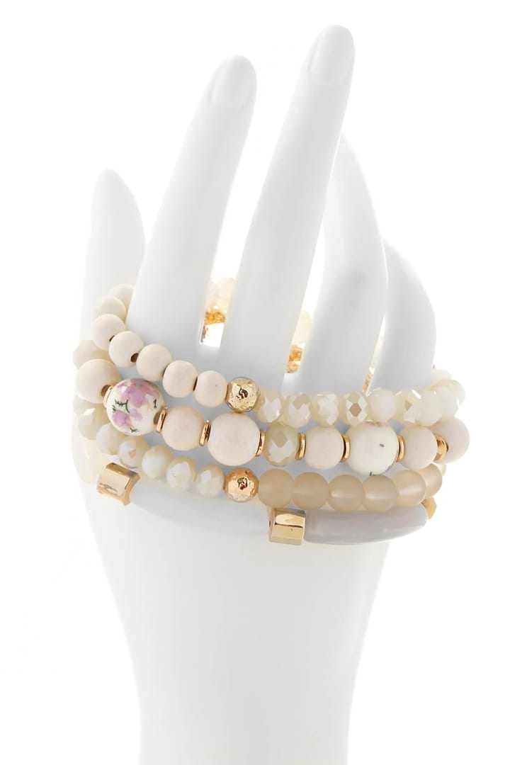 Beaded Wood Chain Link Bracelet Set - Corn Silk