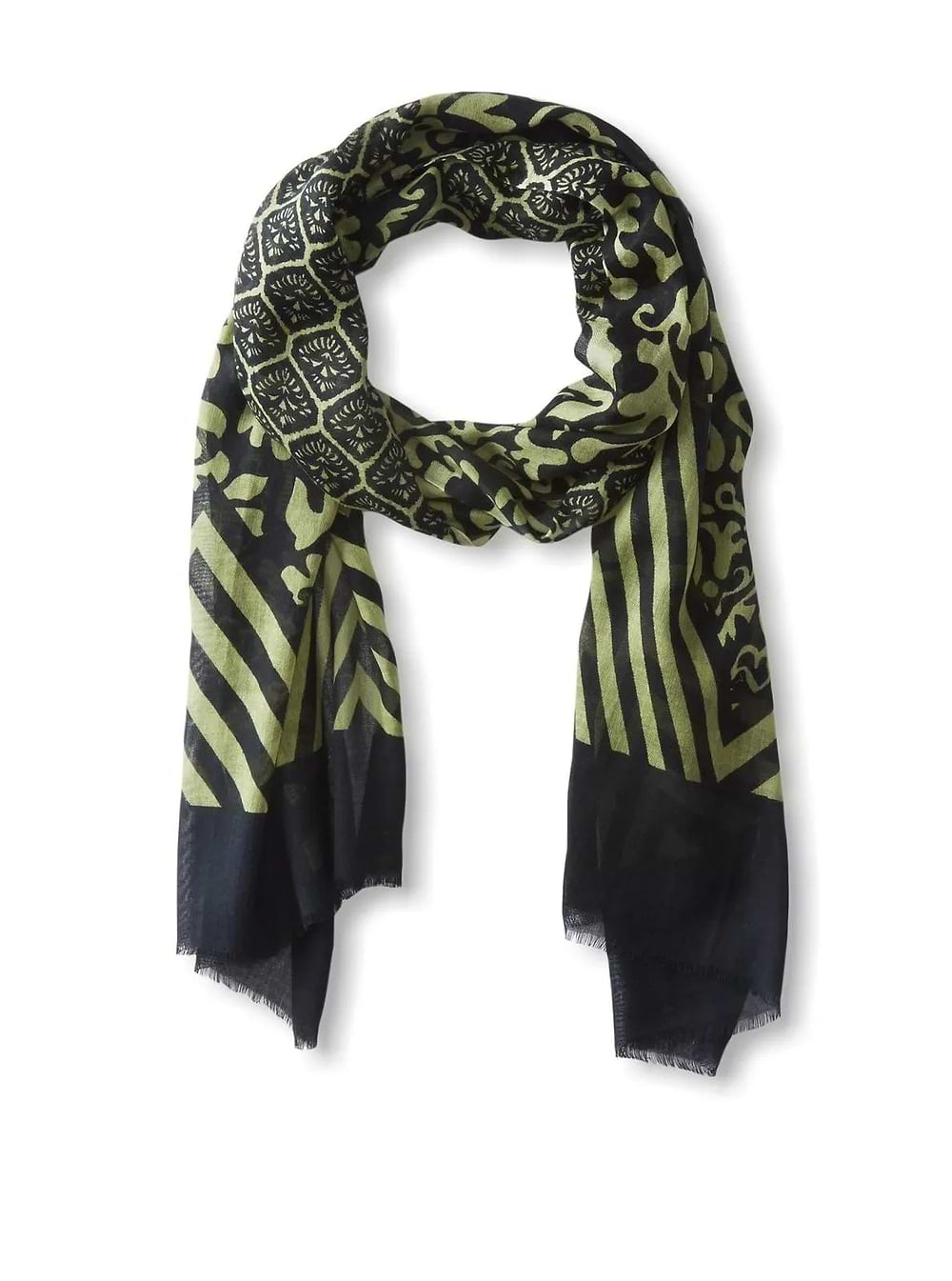 Green Wylla Mixed Print Cotton Scarf Black