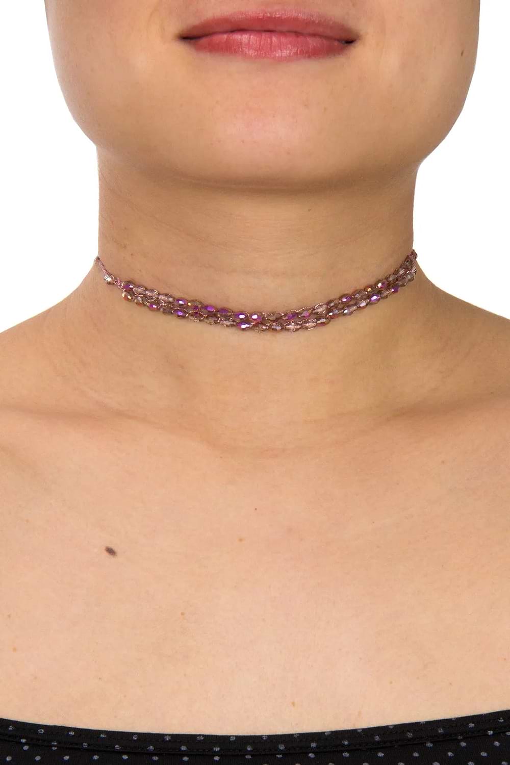 Beaded Crochet Choker Pink Necklace Deep pink
