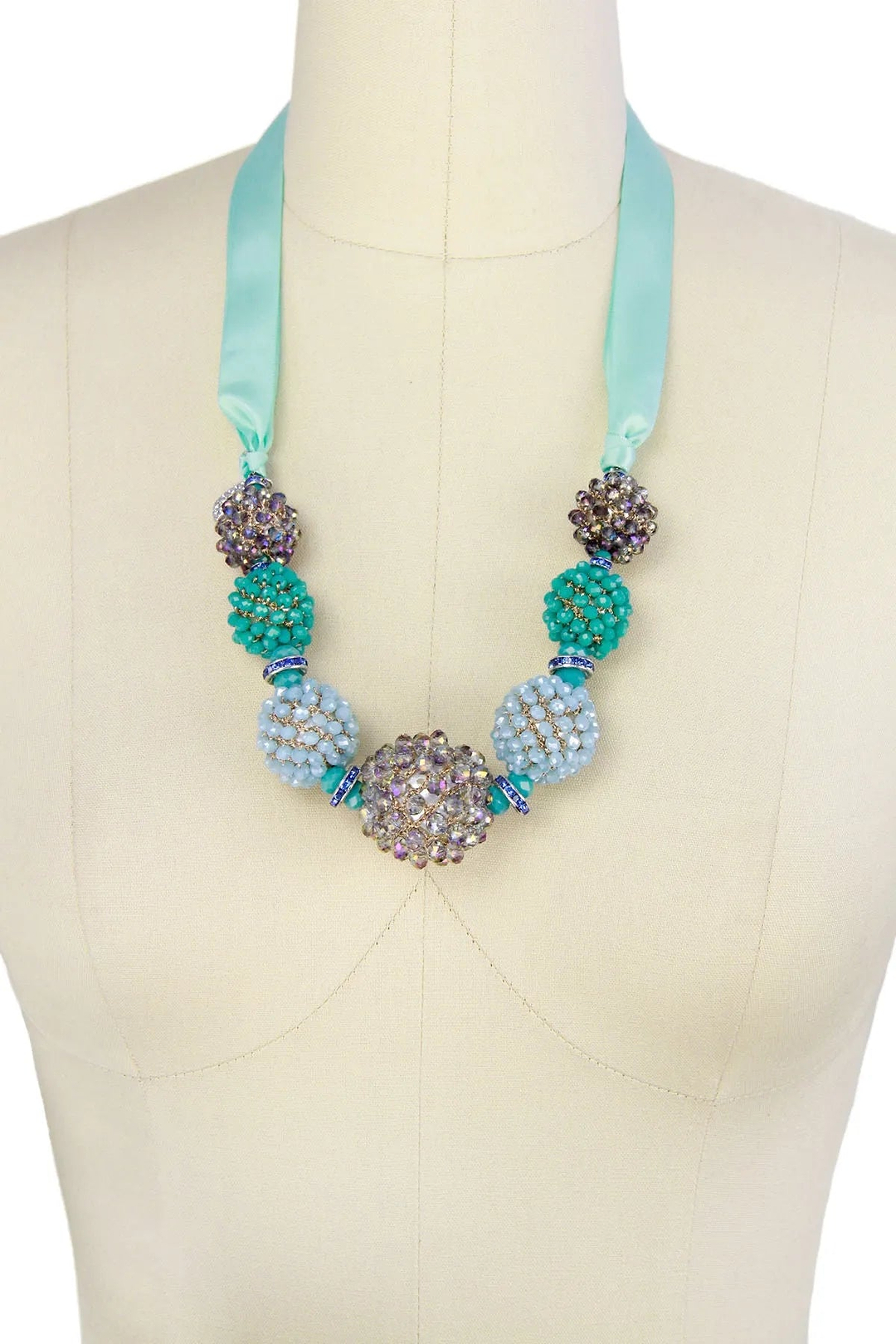 Ribbon Raspberry Collar Necklace Powder Blue