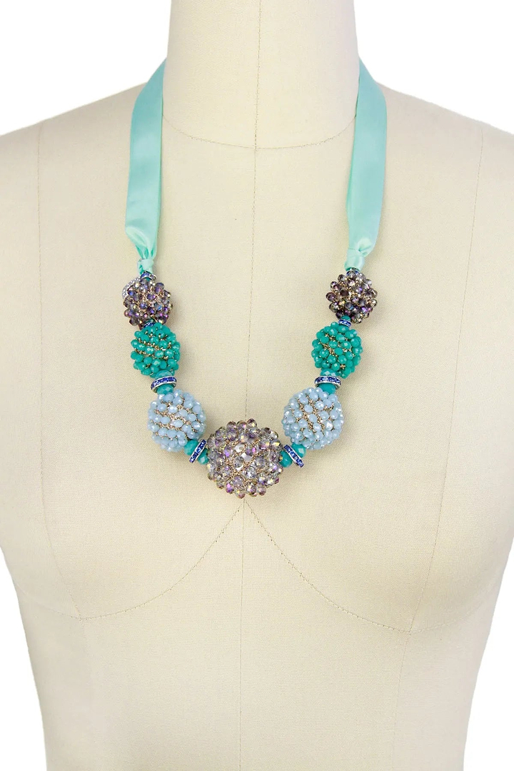 Ribbon Raspberry Collar Necklace Powder Blue
