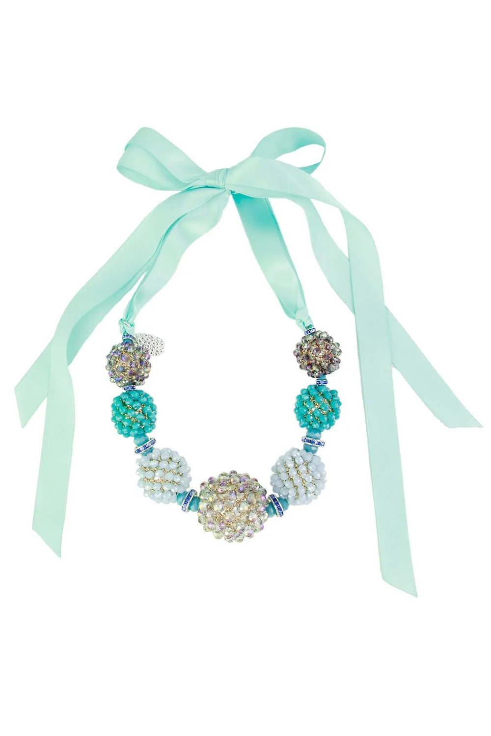Ribbon Raspberry Collar Necklace Powder Blue