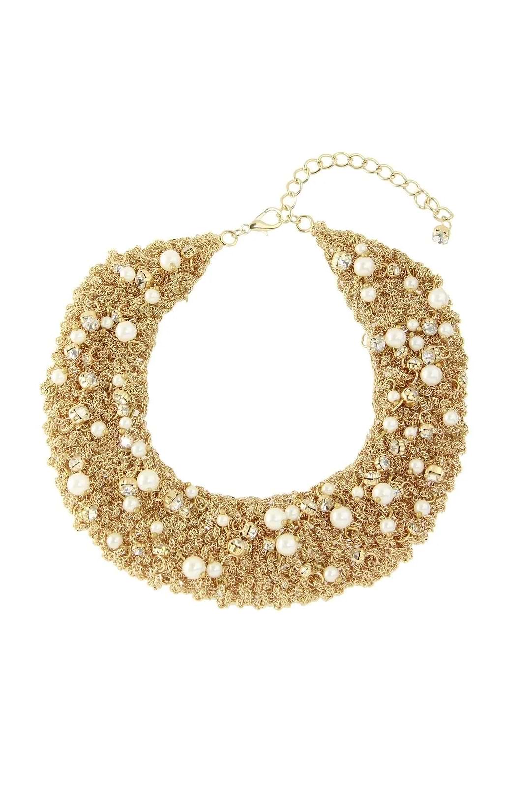 Gold Crochet Necklace with Pearls - Gold