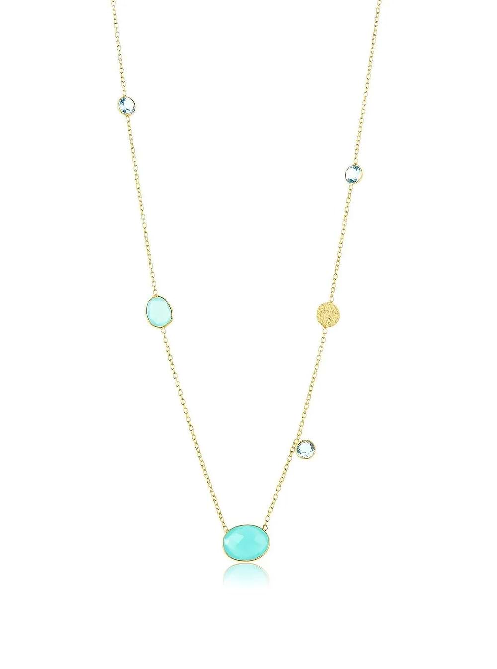 Saachi Blue Topaz & Aqua Chalcecedony Neckla Aqua Marine