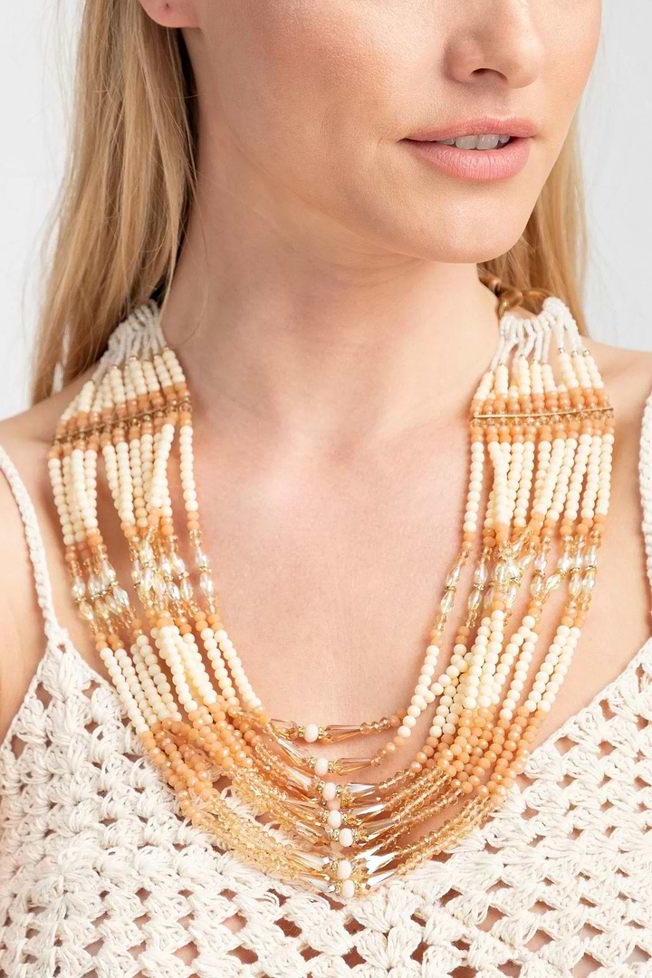 Layered Beaded Statement Necklace Antique White