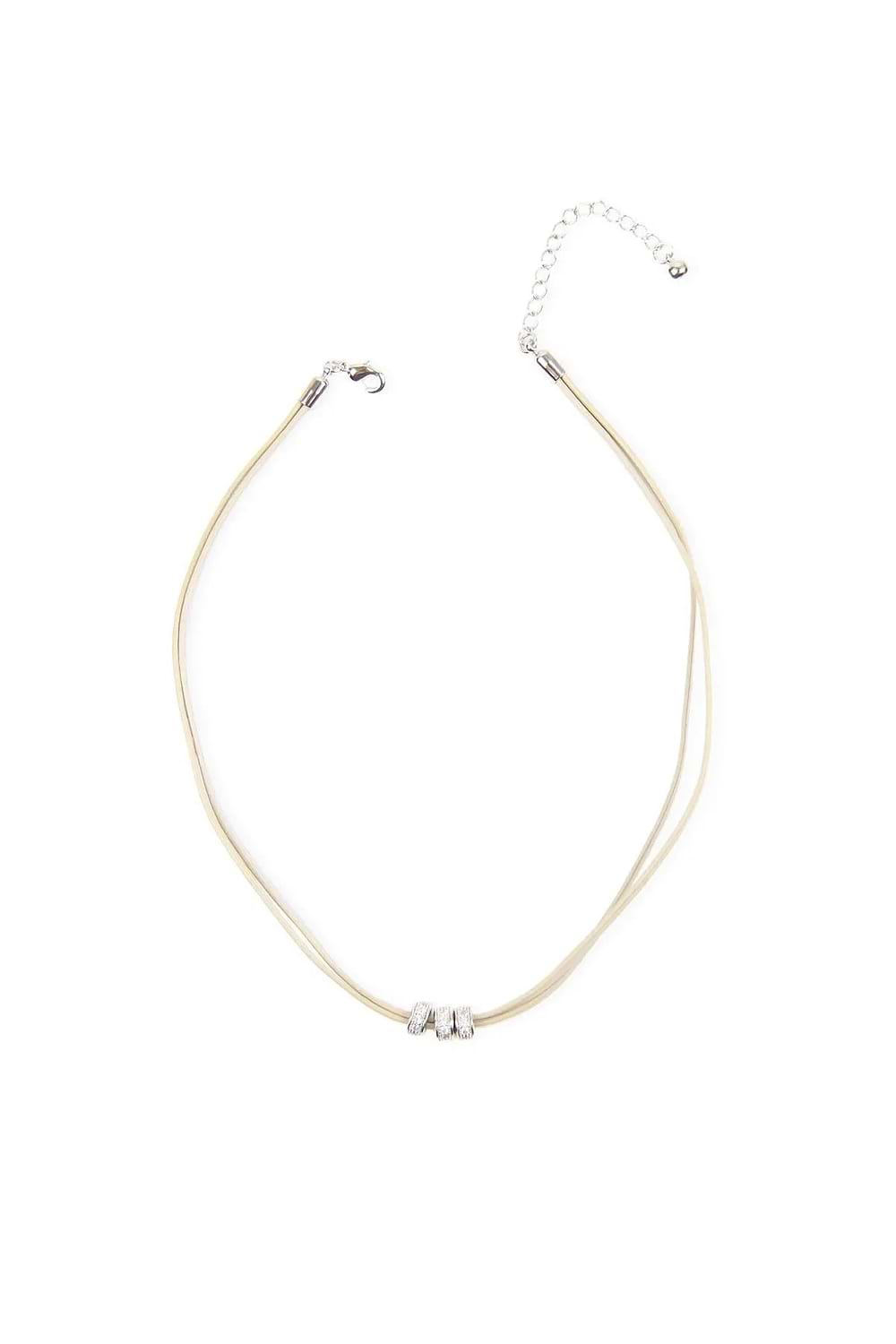 Metallic Taupe Leather Choker with crystal Light Yellow