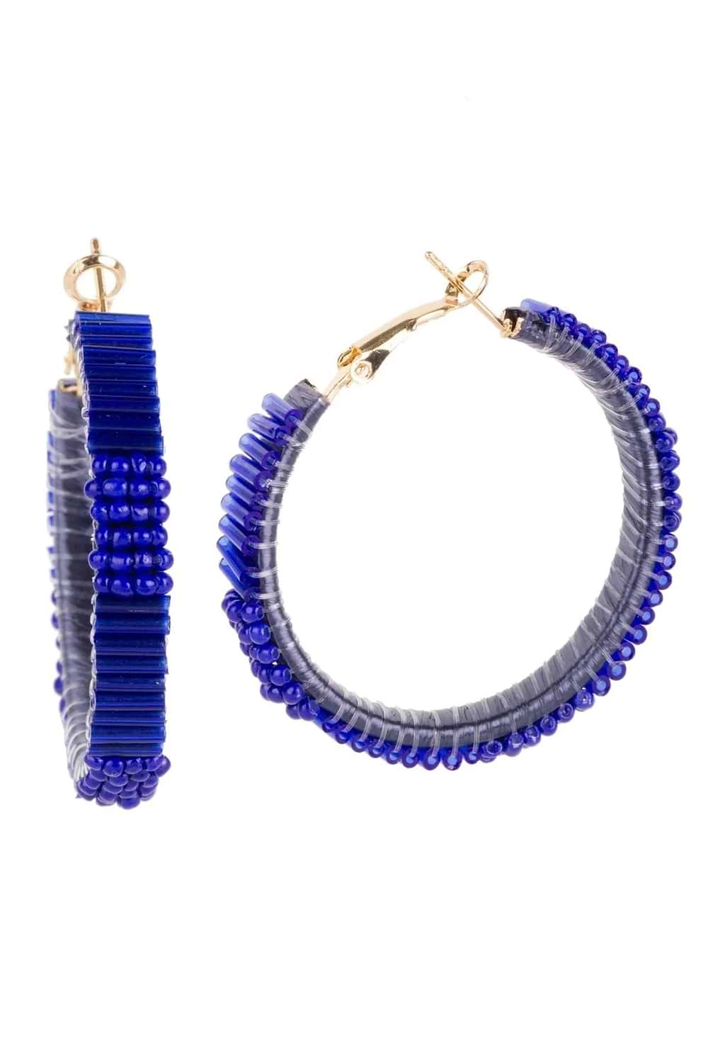 Hang Ten Seed Bead Hoop Earring Blue