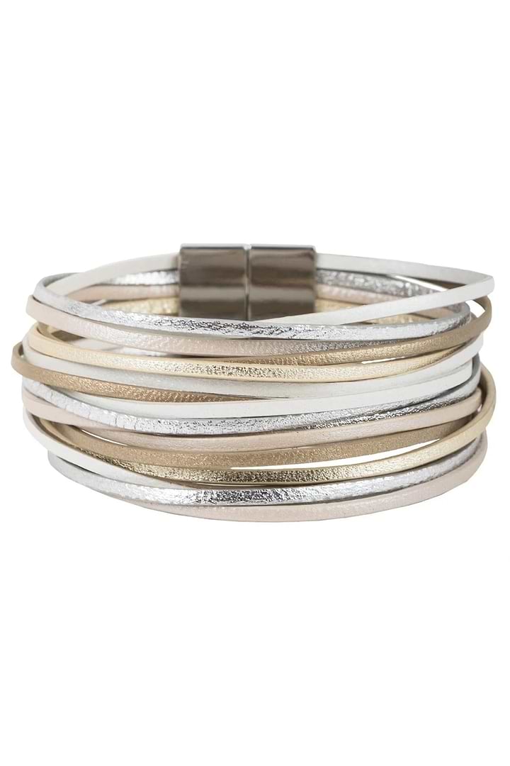 Jolie Metallic Leather Bracelet - Antique White