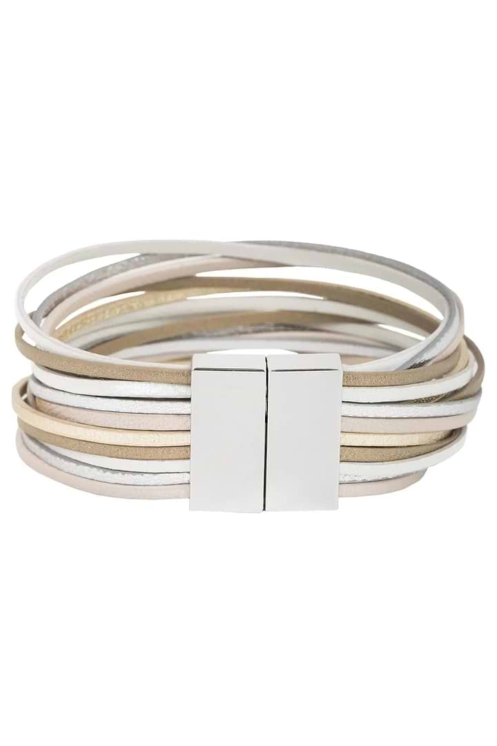Jolie Metallic Leather Bracelet - Antique White