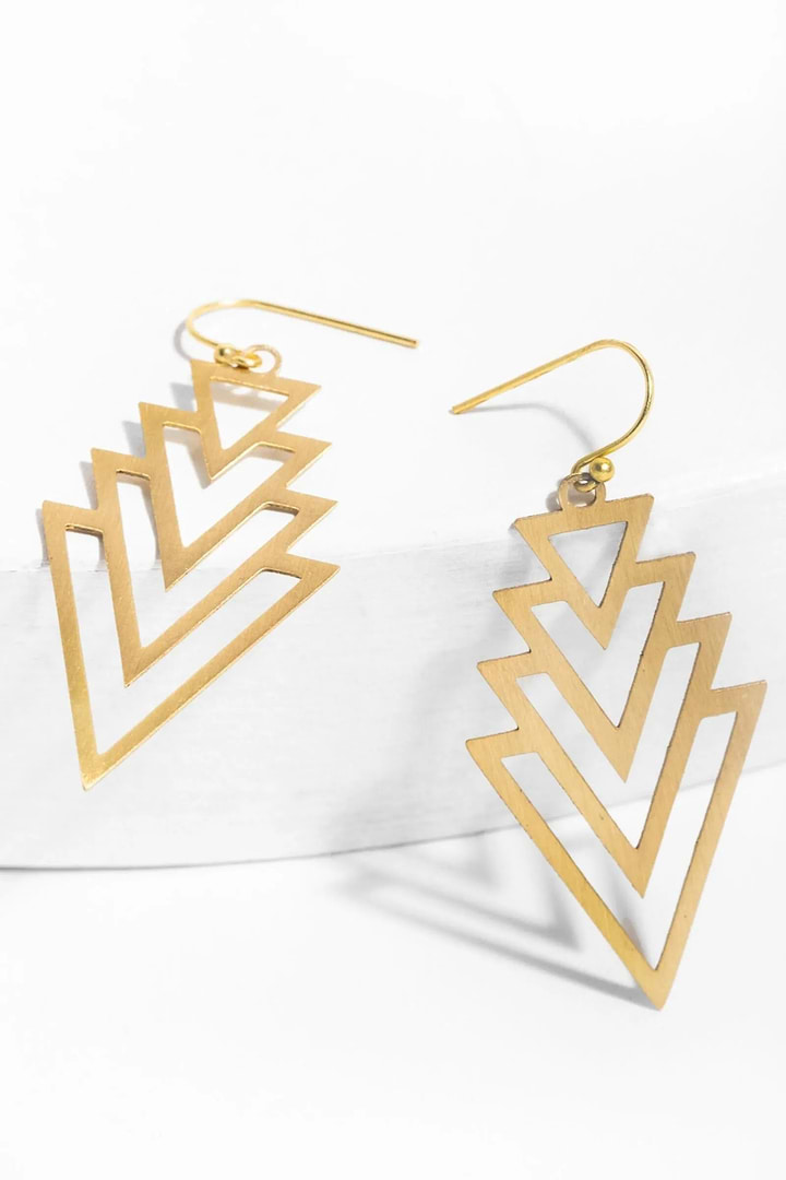 Triangle Geometric Dangle Earrings - Gold
