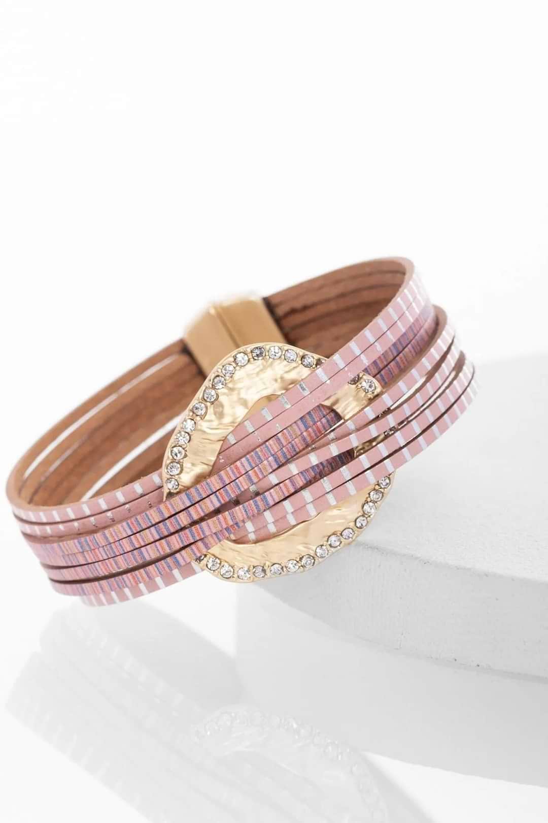 Vegan Leather Disk Bracelet - Pink