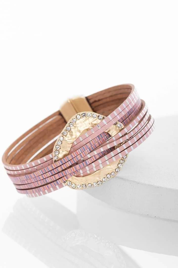Vegan Leather Disk Bracelet - Pink
