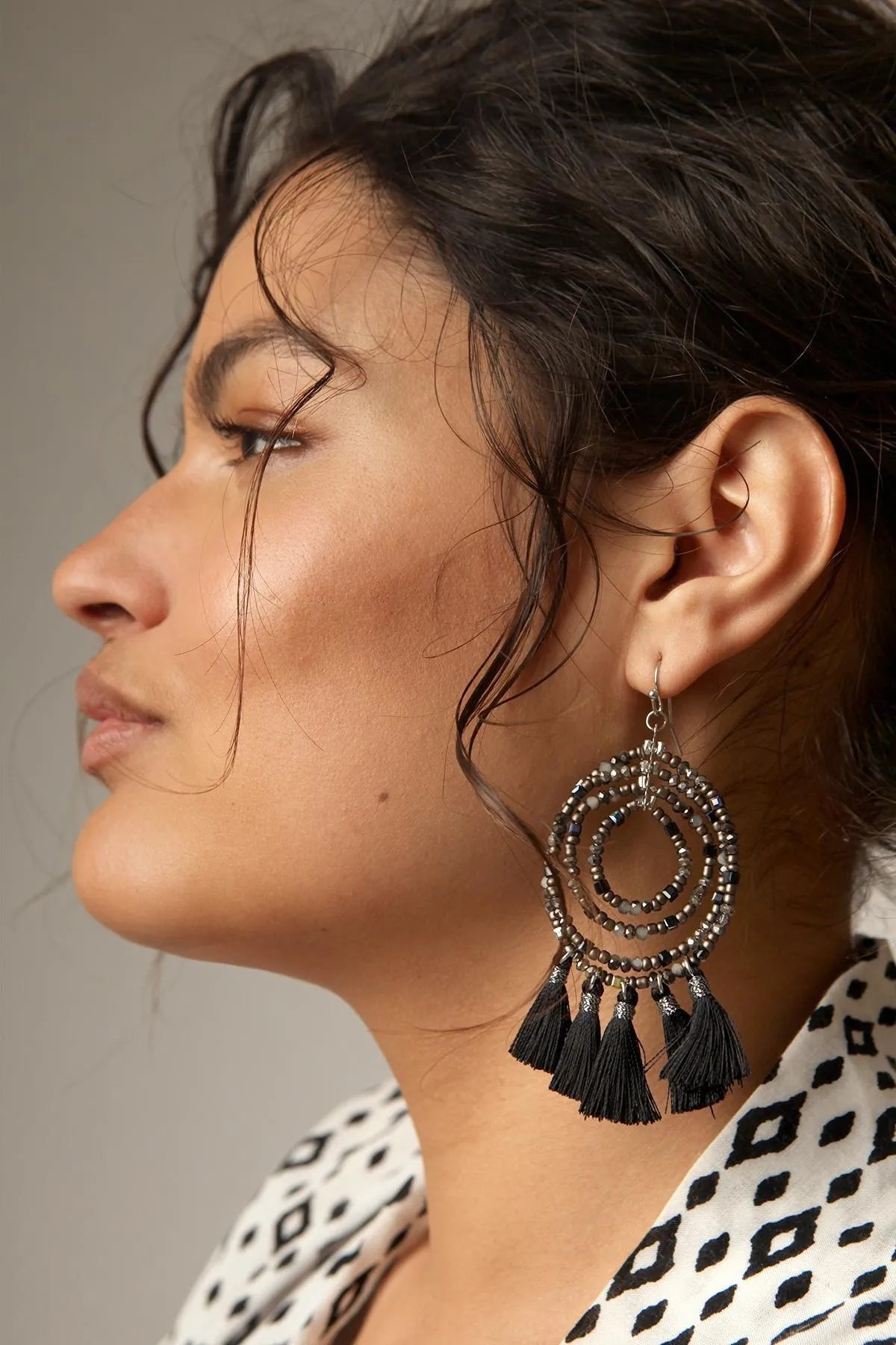 Varkala Beaded Hoop Earring - Black