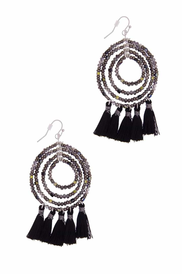 Varkala Beaded Hoop Earring - Black