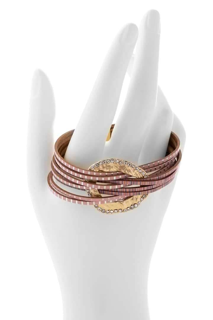 Vegan Leather Disk Bracelet - Pink