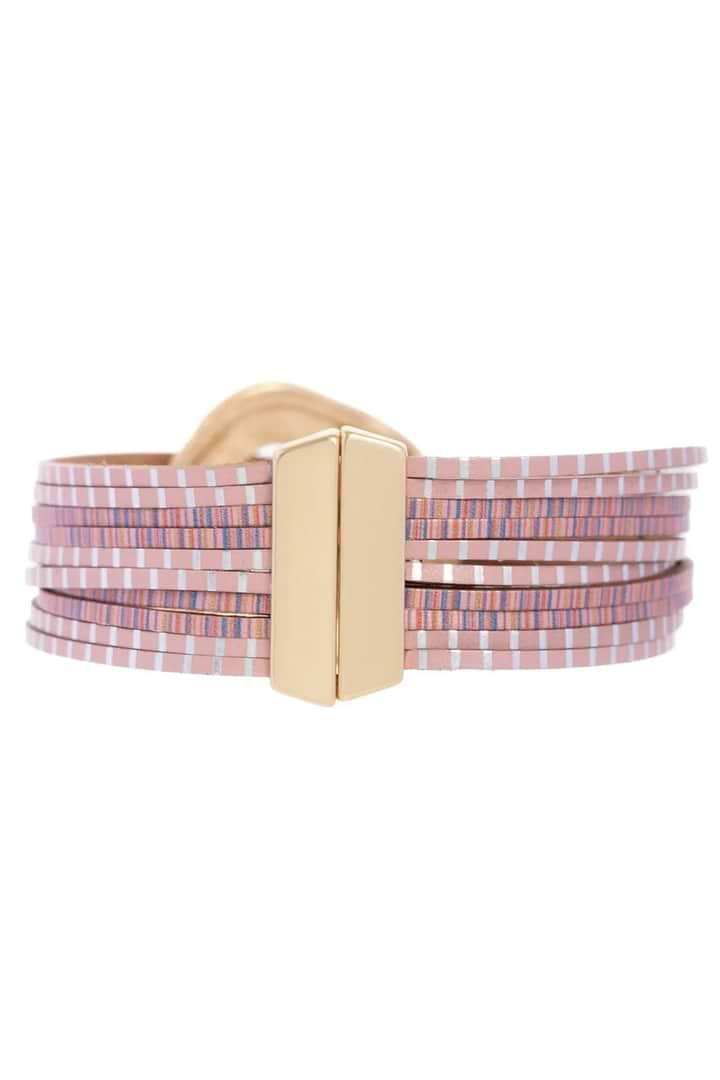 Vegan Leather Disk Bracelet - Pink